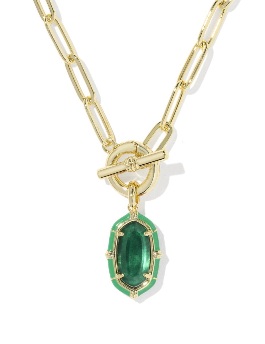 Kendra Scott Elisa Enamel Link & Chain Necklace / Gold Emerald Illusion