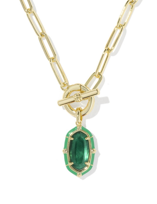 Kendra Scott Elisa Enamel Link & Chain Necklace / Gold Emerald Illusion