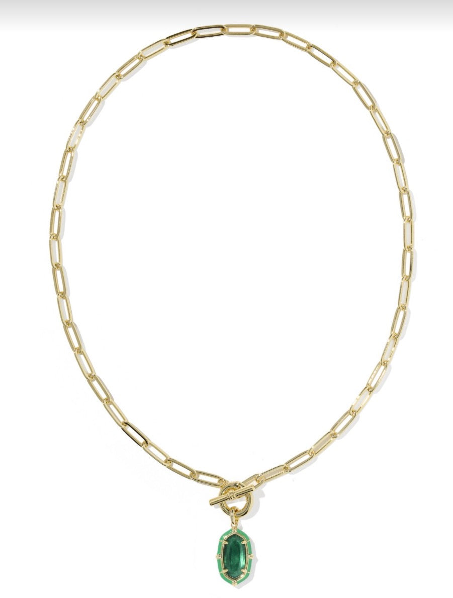 Kendra Scott Elisa Enamel Link & Chain Necklace / Gold Emerald Illusion