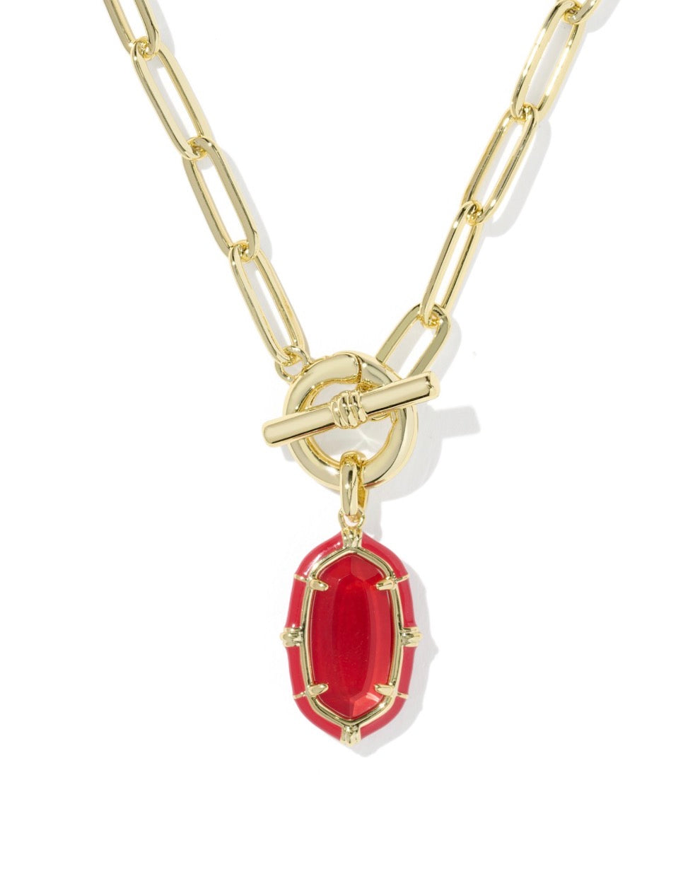 Kendra Scott Elisa Enamel Link & Chain Necklace / Gold Red Illusion
