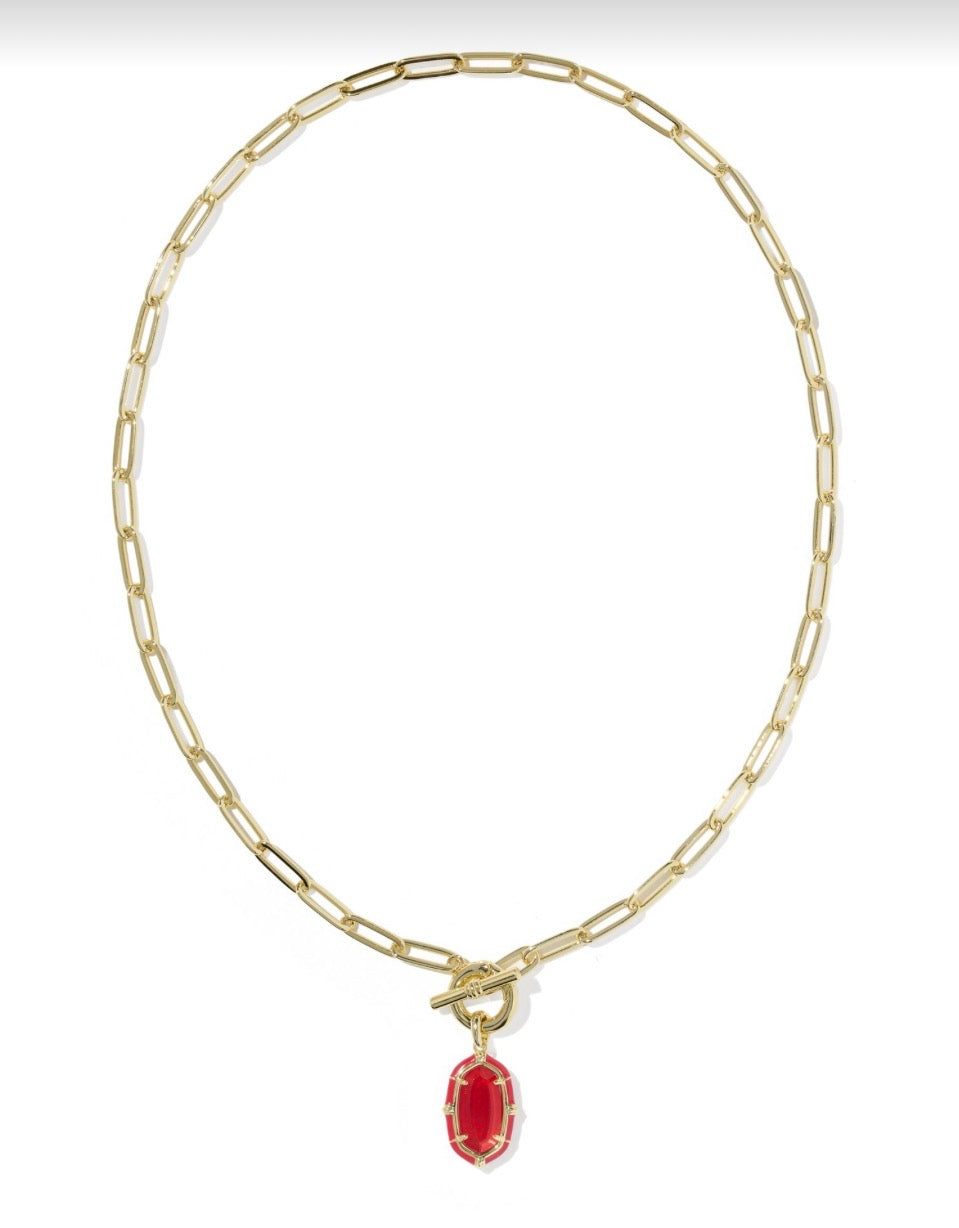 Kendra Scott Elisa Enamel Link & Chain Necklace / Gold Red Illusion