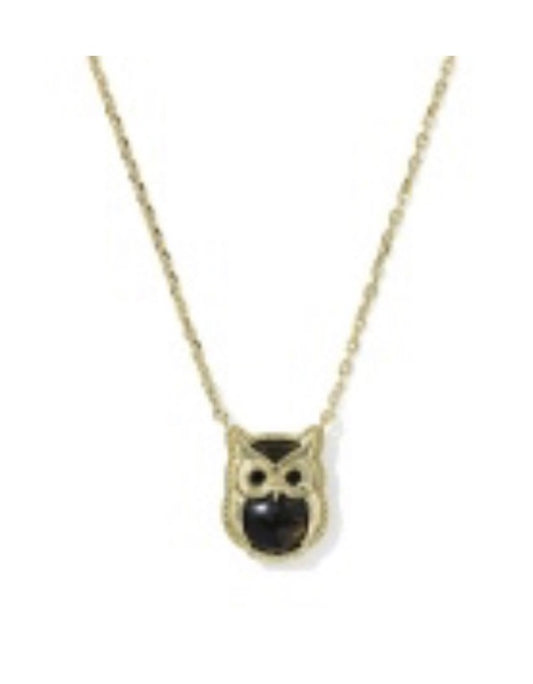 Owl Short Pendant Necklace / Gold Sheen Obsidian