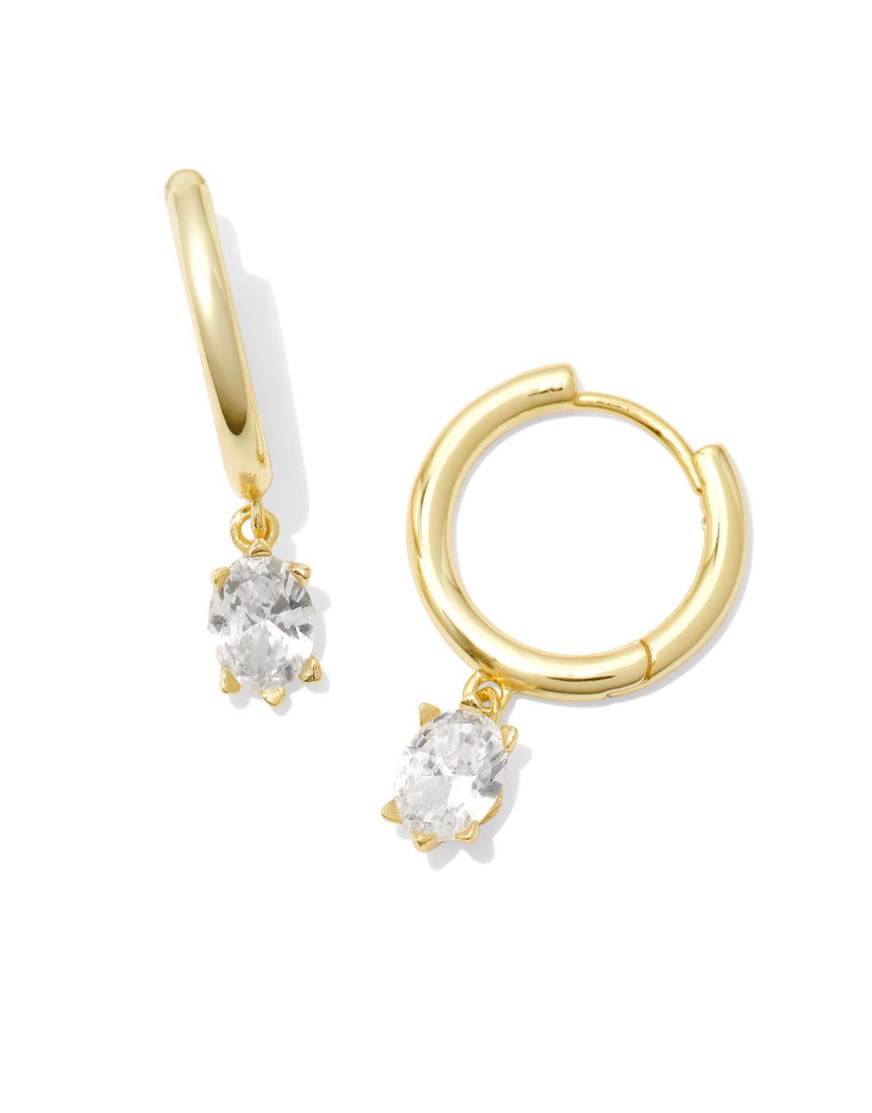 Kendra Scott Cailin Single Stone Huggie Earrings / Gold White Crystal