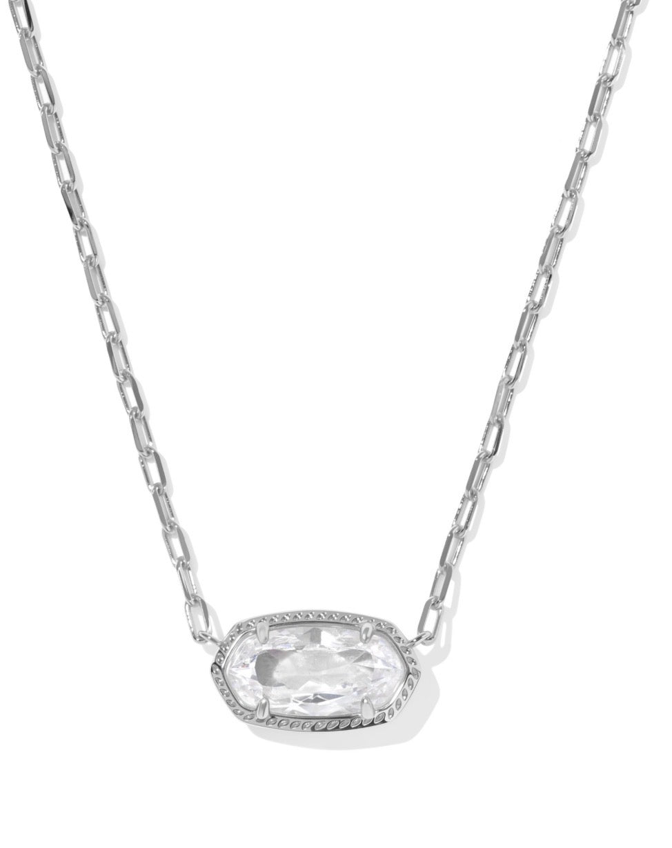 Kendra Scott Elisa Luxe Short Pendant Necklace / Silver White Cz