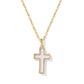 Kendra Scott Cross Pendant Necklace / Gold Matte Blush Pink Dichroic Glass