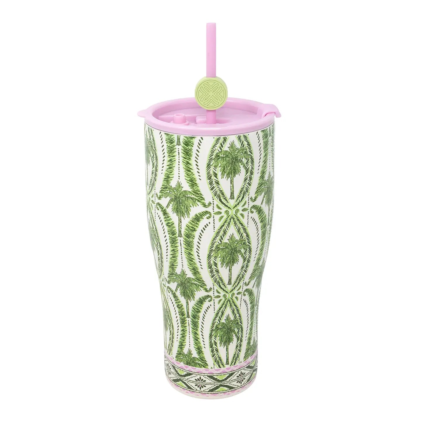 Stainless Steel Tumbler with Straw | Textured Palm Stripe
