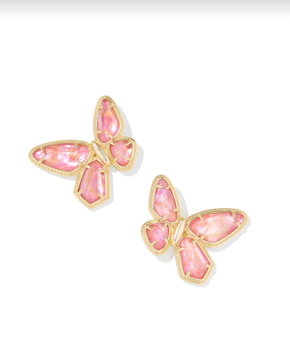 Kendra Scott Dolly Parton Butterfly Stud Earrings / Gold Light Pink Iridescent Abalone