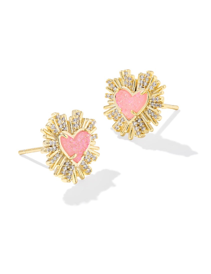 Kendra Scott Dolly Parton Ari Heart Stud Earrings / Gold Light Pink Drusy
