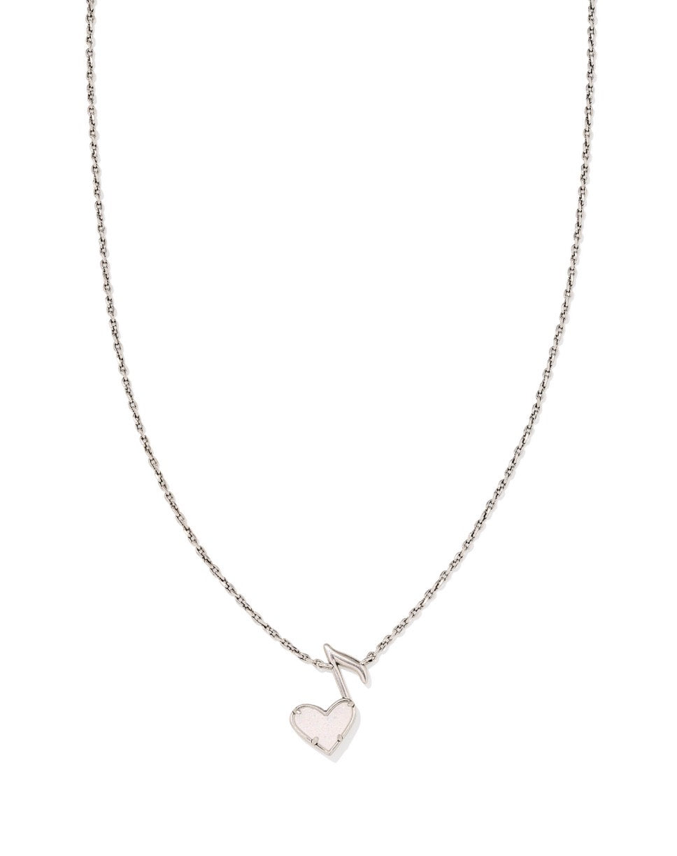 Kendra Scott Dolly Parton Ari Heart Music Note Short Pendant Necklace / Vintage Silver Iridescent Drusy