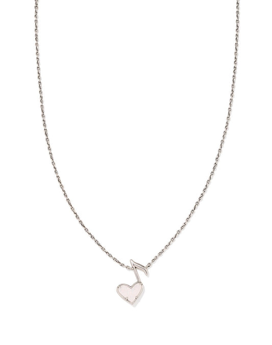 Kendra Scott Dolly Parton Ari Heart Music Note Short Pendant Necklace / Vintage Silver Iridescent Drusy