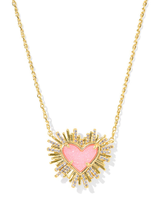 Kendra Scott Dolly Parton Ari Heart Short Pendant Necklace / Gold Light Pink Drusy