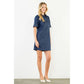 Collared Short Suede Solid Dress | Navy