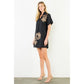 Embroidery Floral Collared Short Dress | Black