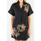Embroidery Floral Collared Short Dress | Black