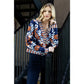 Floral V-Neck Cardigan with Gold Buttons | Navy