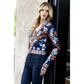 Floral V-Neck Cardigan with Gold Buttons | Navy