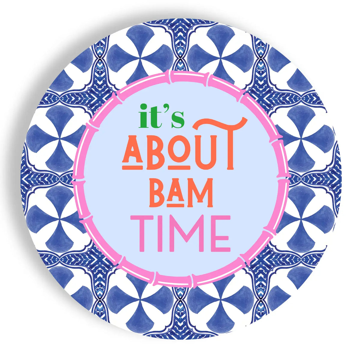 Mahjong Blue Tile "It's About Bam Time" 24ct 7" Paper Plates