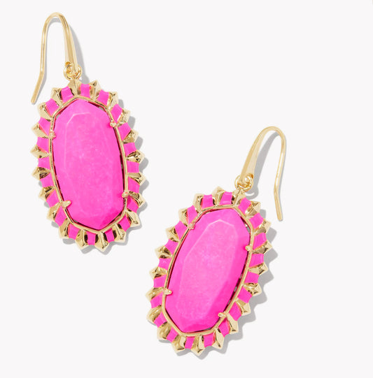 Kendra Scott Dani Color Burst Frame Drop Earrings / Gold Neon Pink Magnesite