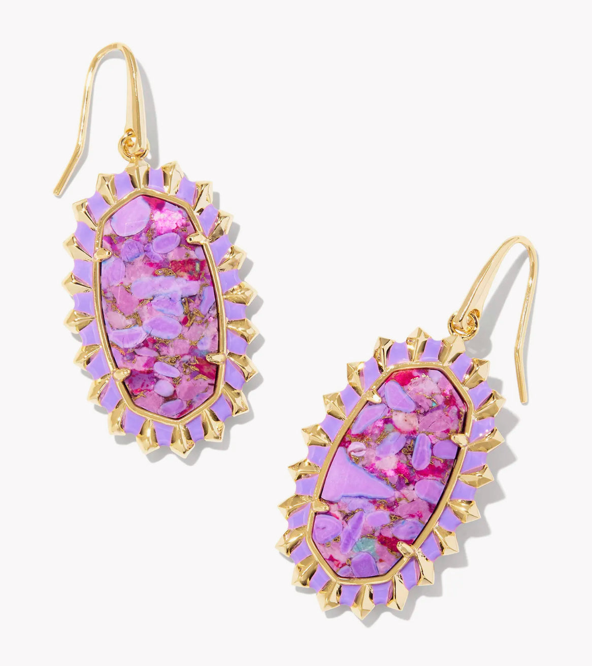 Kendra Scott Dani Color Burst Frame Drop Earrings / Gold Bronze Veined Violet Magnesite