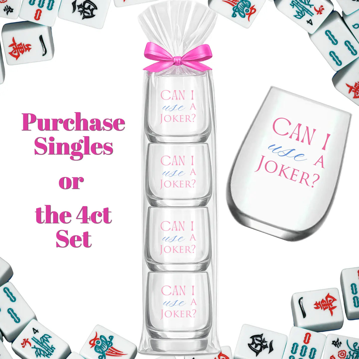 Mahjong Stemless Wine Glass "Can I Use A Joker?" - Single