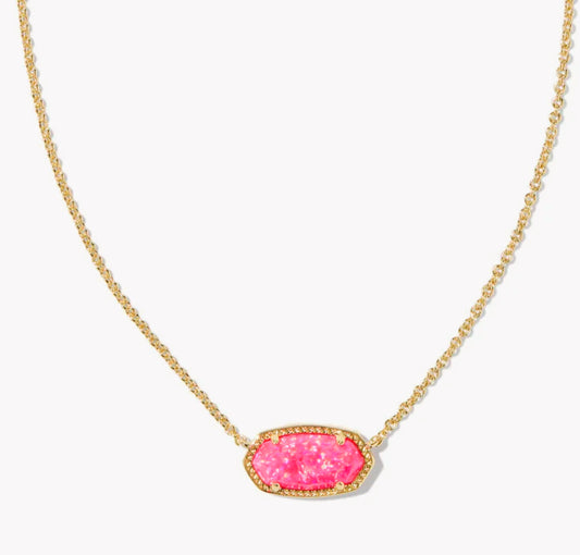 Kendra Scott Elisa Short Pendant Necklace / Gold Bright Pink Kyocera Opal