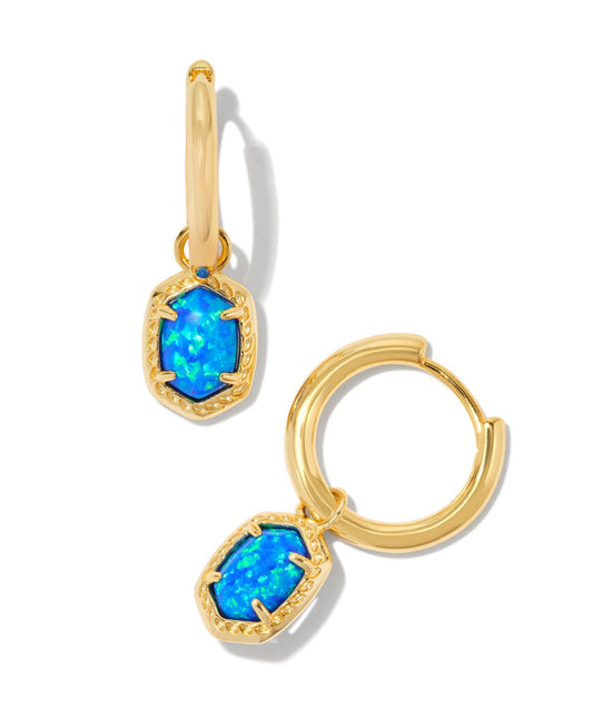 Kendra Scott Daphne Framed Huggie Earrings/ Gold Bright Blue Kyocera Opal