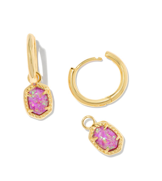 Kendra Scott Daphne Framed Huggie Earrings/ Gold Magenta Kyocera Opal