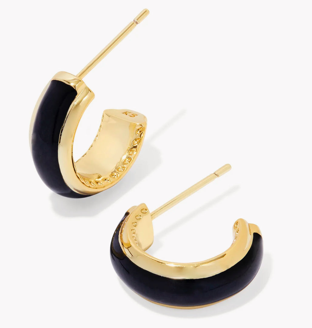 Kendra Scott Ainsley Huggie Earrings / Gold Black Enamel