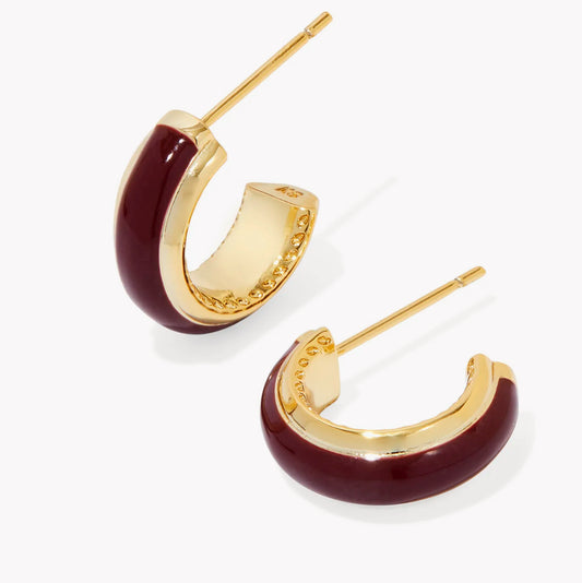 Kendra Scott Ainsley Huggie Earrings / Gold Burgundy Enamel