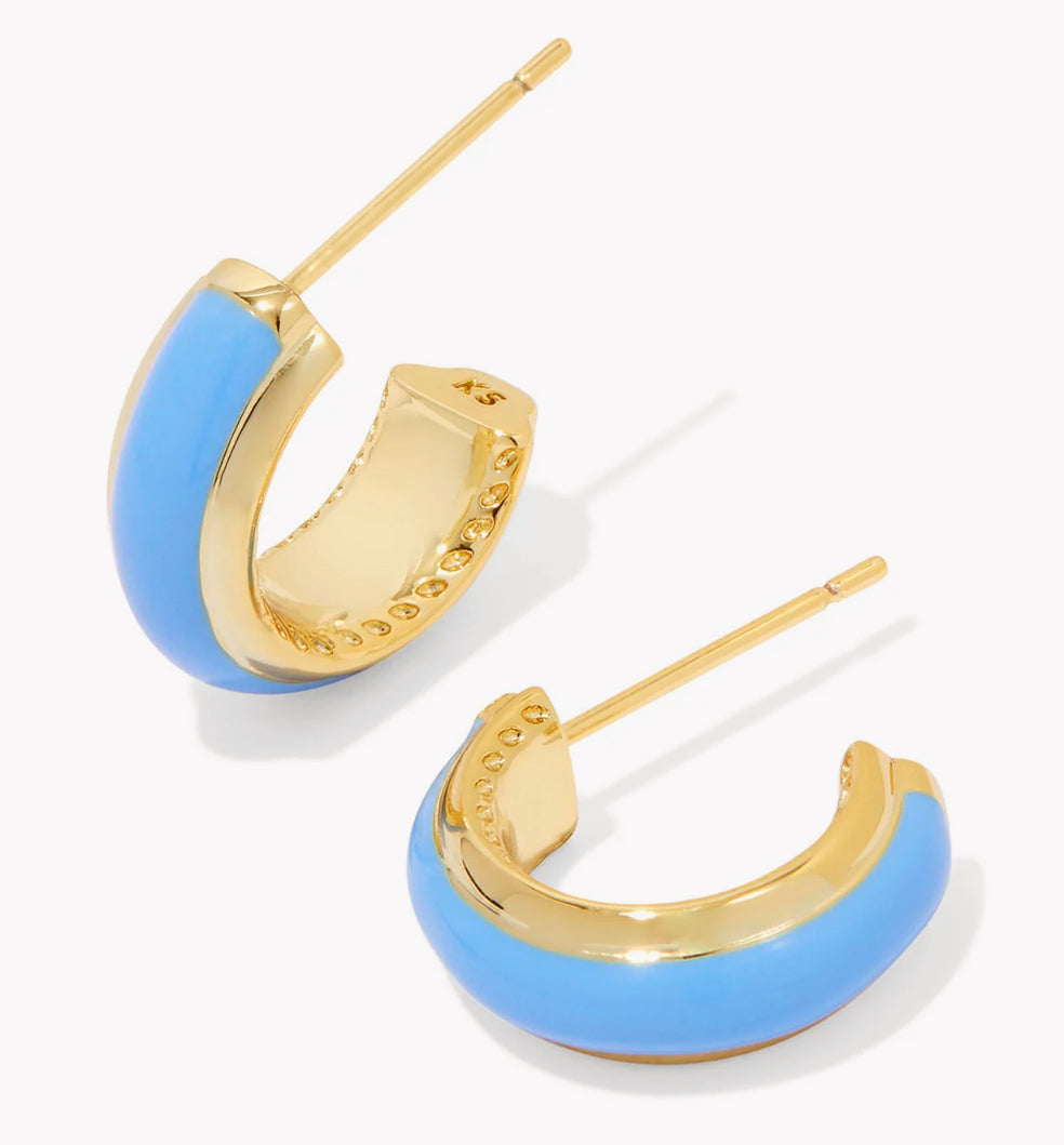 Kendra Scott Ainsley Huggie Earrings / Gold Light Blue Enamel