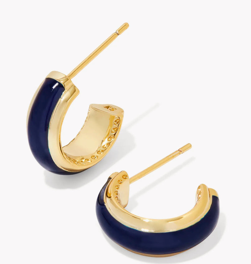 Kendra Scott Ainsley Huggie Earrings / Gold Navy Enamel