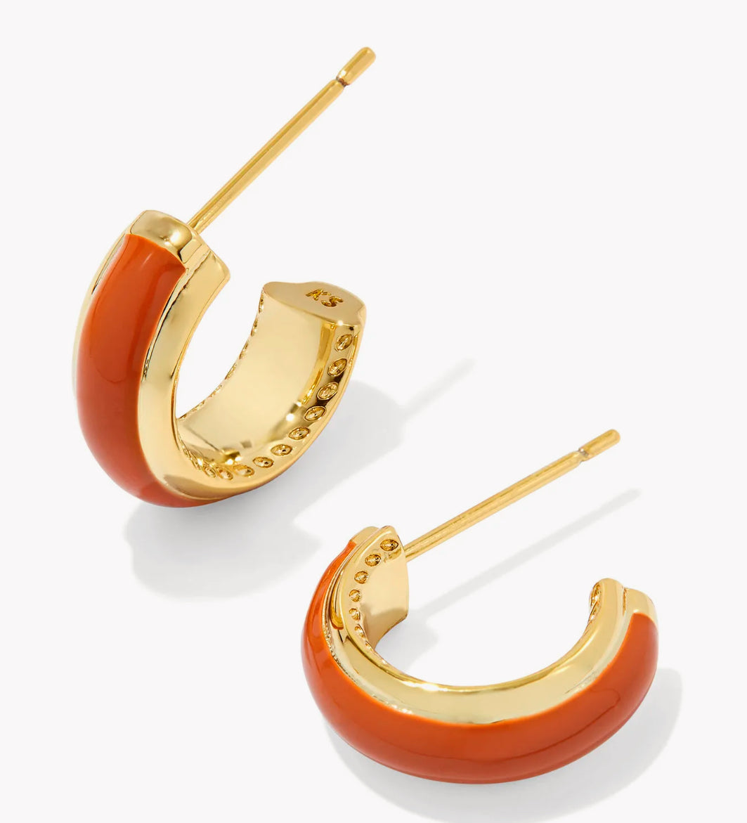 Kendra Scott Ainsley Huggie Earrings / Gold Orange Enamel