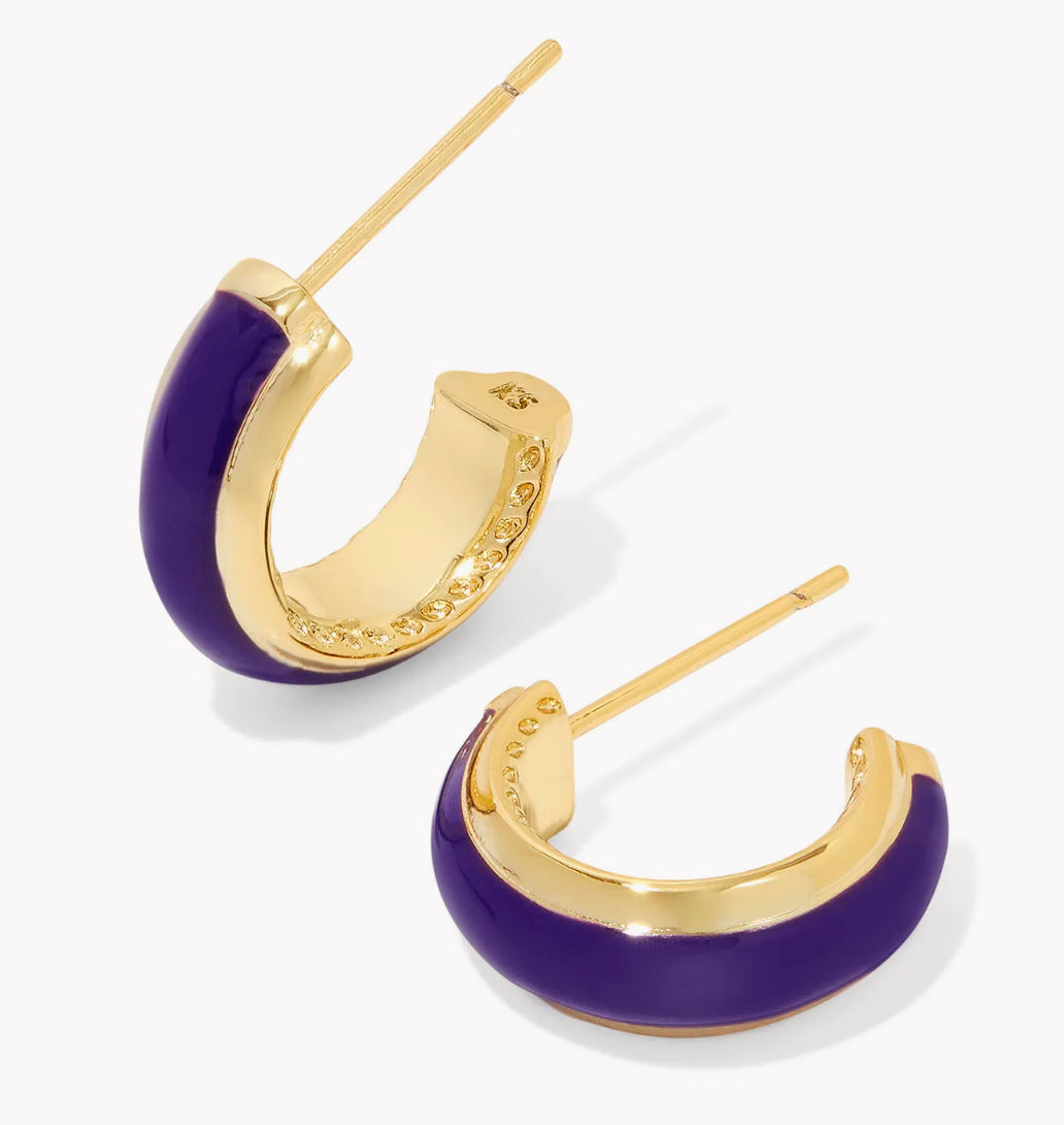 Kendra Scott Ainsley Huggie Earrings / Gold Purple Enamel