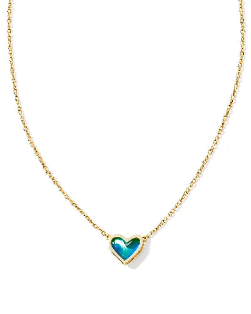 Kendra Scott Framed Ari Heart Short Pendant Necklace /Gold Mood Stone