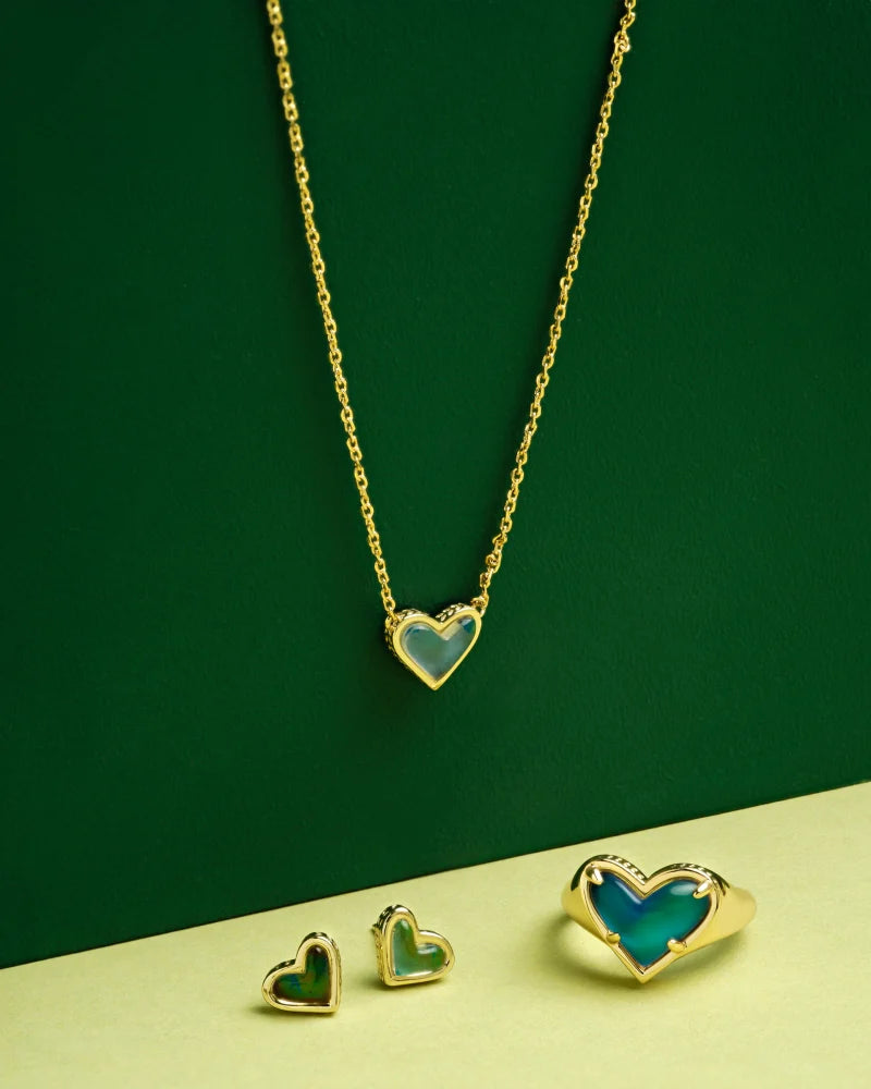 Kendra Scott Framed Ari Heart Short Pendant Necklace /Gold Mood Stone