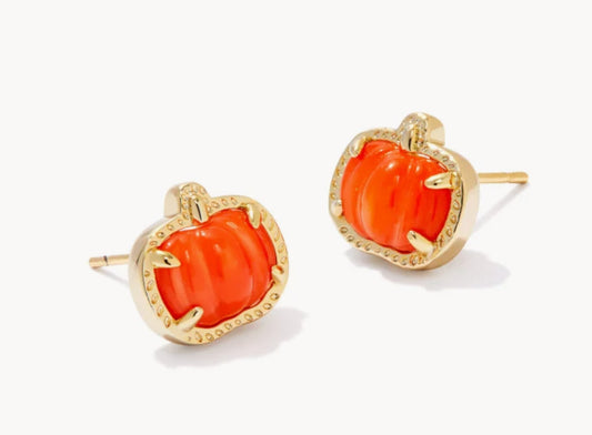 Kendra Scott Pumpkin Stud Earrings / Gold Orange Mother Of Pearl