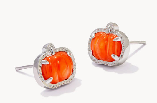 Kendra Scott Pumpkin Stud Earrings / Silver Orange Mother Of Pearl