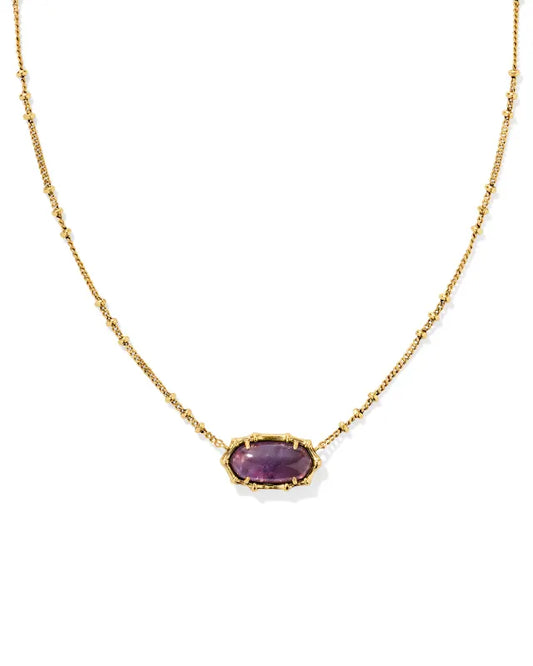 Kendra Scott Elisa Bamboo Frame Short Pendant Necklace Gold Dark Purple Amethyst