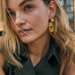 Kendra Scott Elle Bamboo Frame Drop Earrings / Gold Marbled Amber Illusion