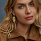 Kendra Scott Elle Bamboo Frame Drop Earrings / Gold Marbled Amber Illusion