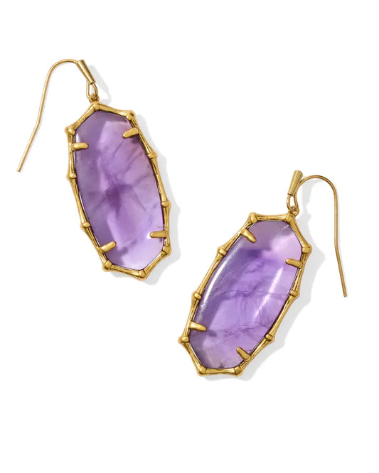 Kendra Scott Elle Bamboo Frame Drop Earrings / Gold Dark Purple Amethyst