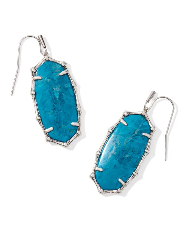 Kendra Scott Elle Bamboo Frame Drop Earrings / Vintage Silver Variegated Indigo Magnesite