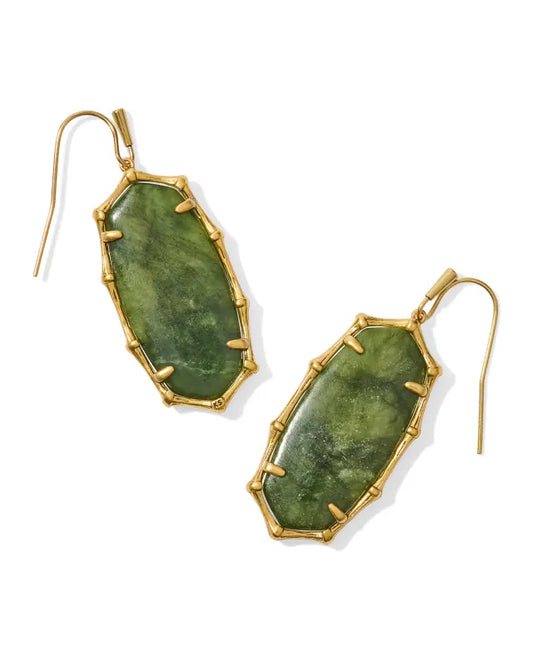 Kendra Scott Elle Bamboo Frame Drop Earrings / Gold Sage Serpentine