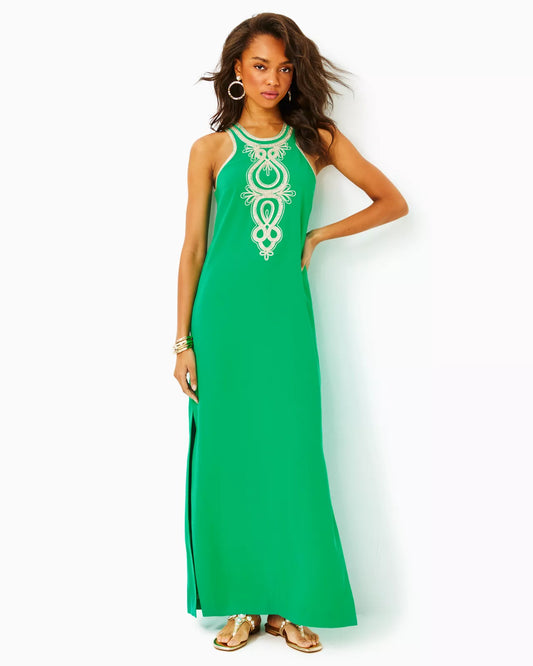 Taylane embroidered maxi shift dress-Brazilian green-12