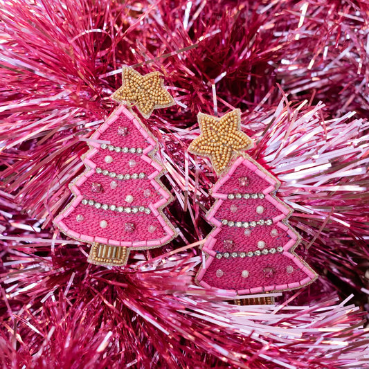 Pink Christmas Tree Earrings