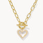 Kendra Scott Ari Heart Enamel Frame Link And Chain Necklace /   Gold Ivory Mother Of Pearl