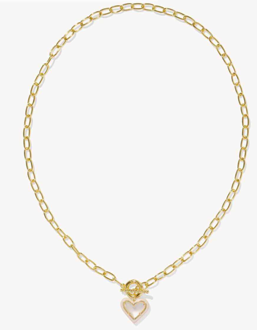 Kendra Scott Ari Heart Enamel Frame Link And Chain Necklace /   Gold Ivory Mother Of Pearl