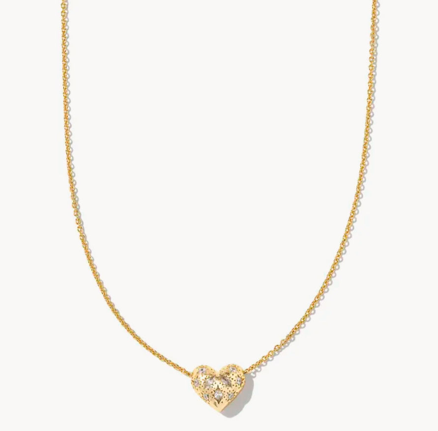 Kendra Scott Holland Heart Short Pendant Necklace / Gold White Crystal