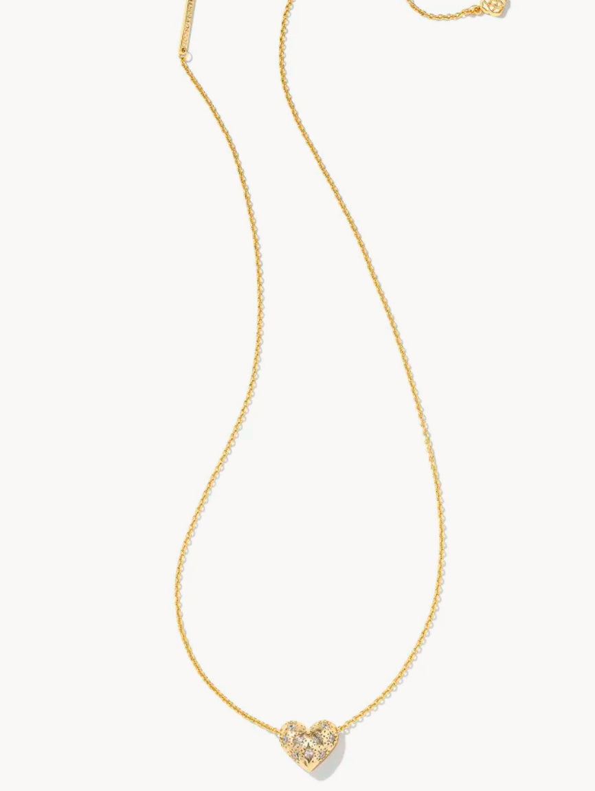 Kendra Scott Holland Heart Short Pendant Necklace / Gold White Crystal