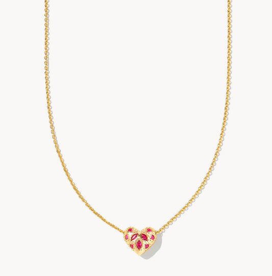 Kendra Scott Holland Heart Short Pendant Necklace / Gold Pink Crystal